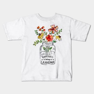 Womens Happiness Is Being Grandma Life - Flower Art-Grandma Tee Kids T-Shirt